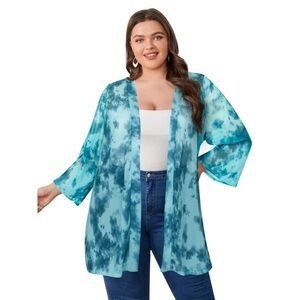 Chama Plus Size 3/4 Sleeve Kimono Cardigan Open-Front Beach Cover Up